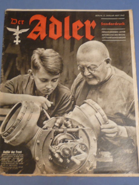 Original WWII German Luftwaffe Magazine Der Adler, January 1942