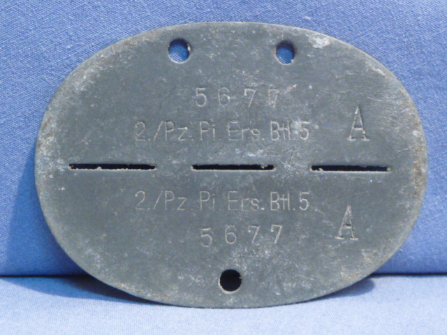 Original WWII German ID Tag (Erkennungsmarke), Panzer Engineer Replacement Btl 5