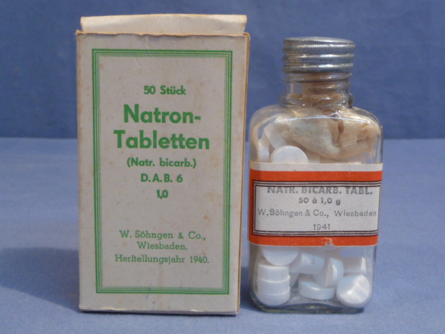 Original WWII German Bottle of Soda Tablets in Box, Natron-Tabletten
