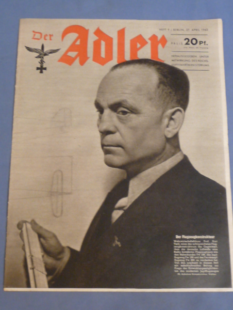 Original WWII German Luftwaffe Magazine Der Adler, April 1943