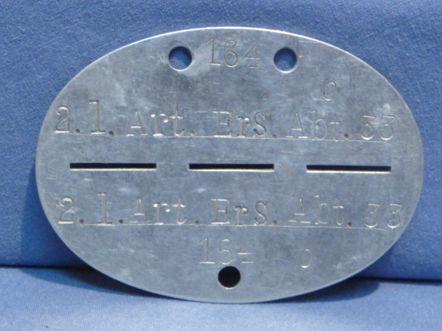 Original WWII German ID Tag (Erkennungsmarke), Artillery Replacement Battalion 33