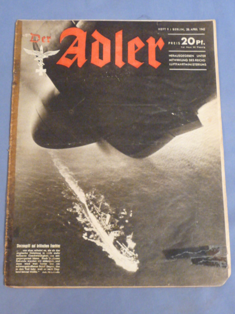 Original WWII German Luftwaffe Magazine Der Adler, April 1942