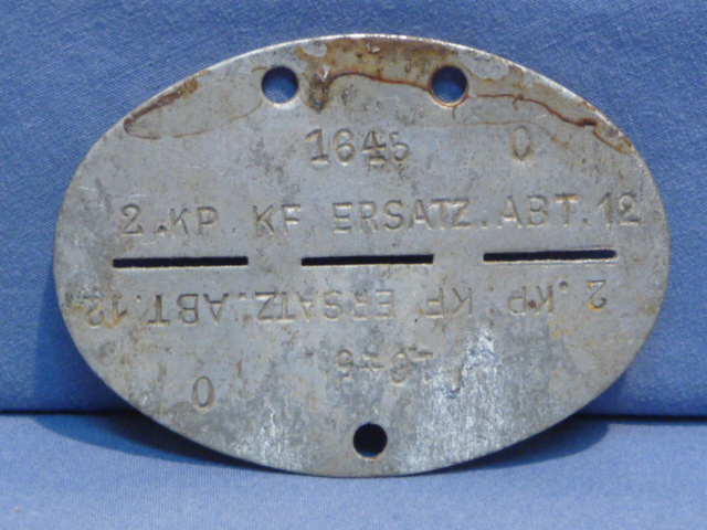 Original WWII German ID Tag (Erkennungsmarke), KF ERSATZ. ABT. 12