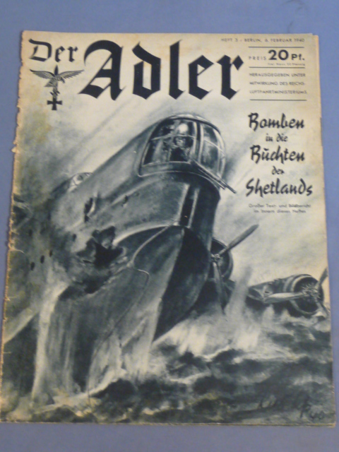 Original WWII German Luftwaffe Magazine Der Adler, February 1940