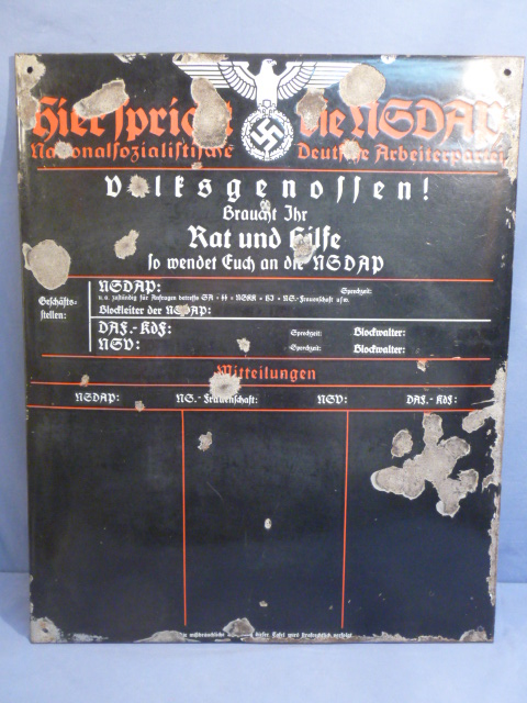 Original Nazi Era German NSDAP Message Board, Enameled Metal