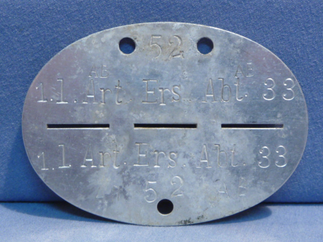 Original WWII German ID Tag (Erkennungsmarke), Light Artillery Replacement Btl. 33