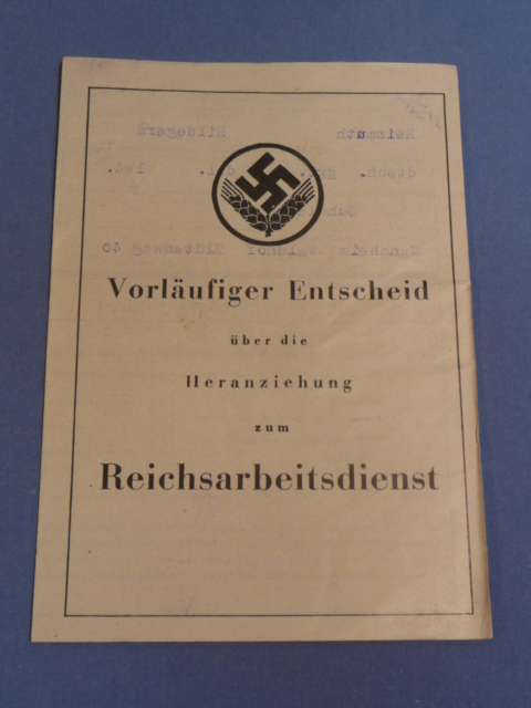 Original WWII German RAD Performance Preliminary Document