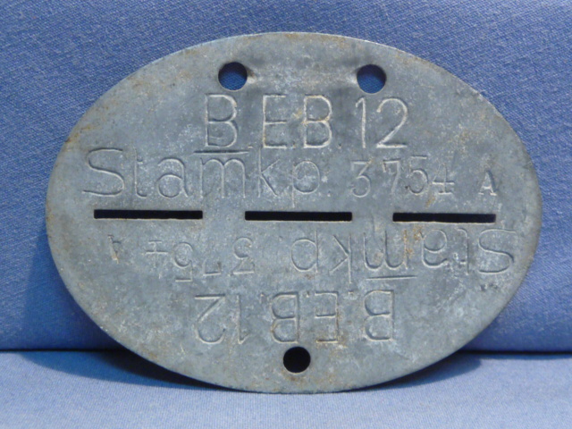 Original WWII German ID Tag (Erkennungsmarke), Head Quarters Company 3754