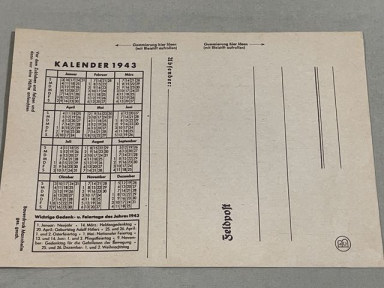 Original WWII German FELDPOST Letter/Envelope with 1943 Calendar