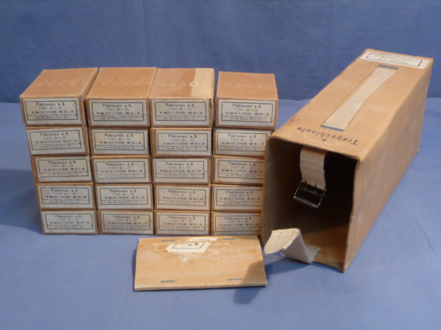 Original WWII German 8mm Mauser Ammo Boxes & Sleeve