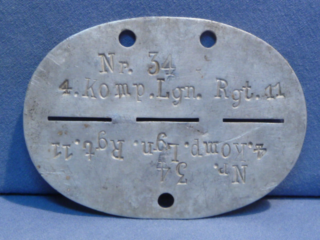 Original WWII German ID Tag (Erkennungsmarke), 4. Komp. Lgn. Rgt. 11