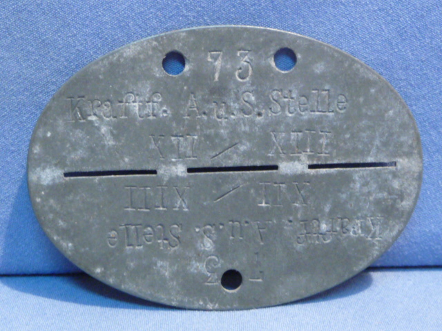 Original WWII German ID Tag (Erkennungsmarke), Kraftf. A. u. S. Stelle XII / XIII