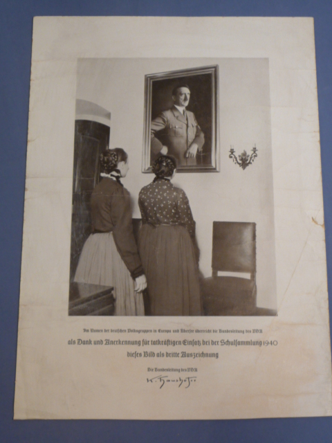 Original WWII German VDA Document Given for Active Commitment to the 1940 School Collection