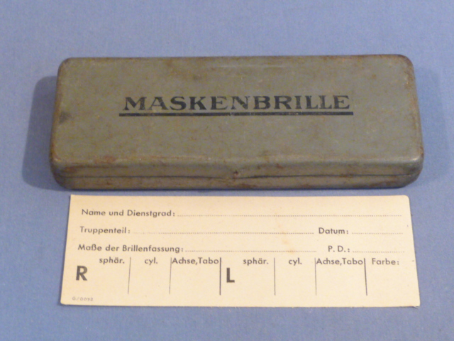 Original WWII German Soldier's Gas Mask Glasses Case & Prescription Card