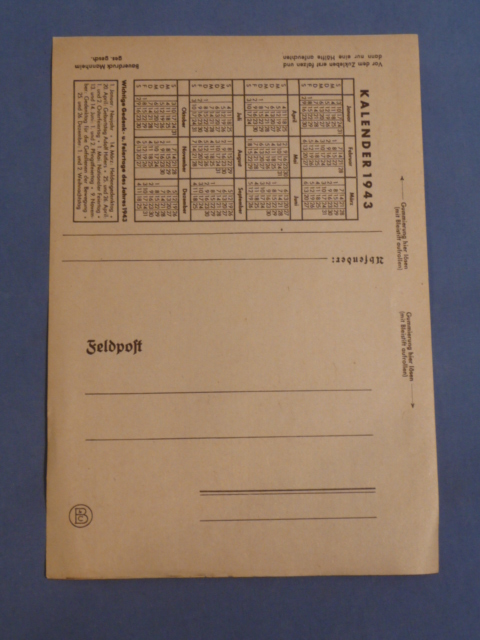 Original WWII German FELDPOST Letter/Envelope with 1943 Calendar
