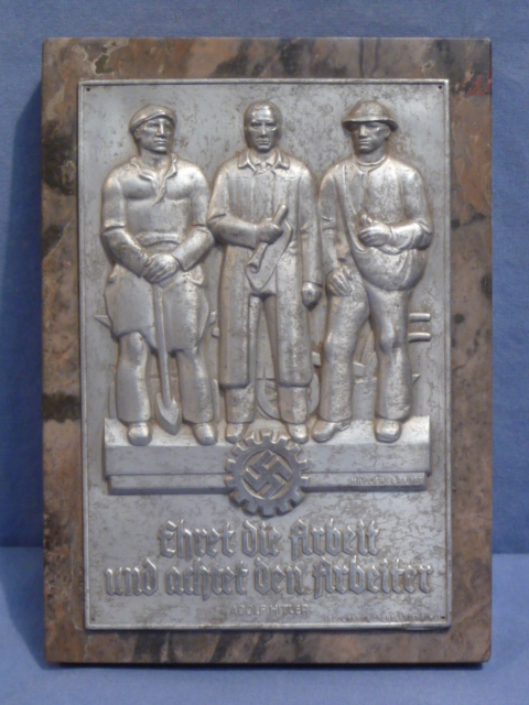 Original Nazi Era German DAF Plaque, Honor the Work and Respect the Worker