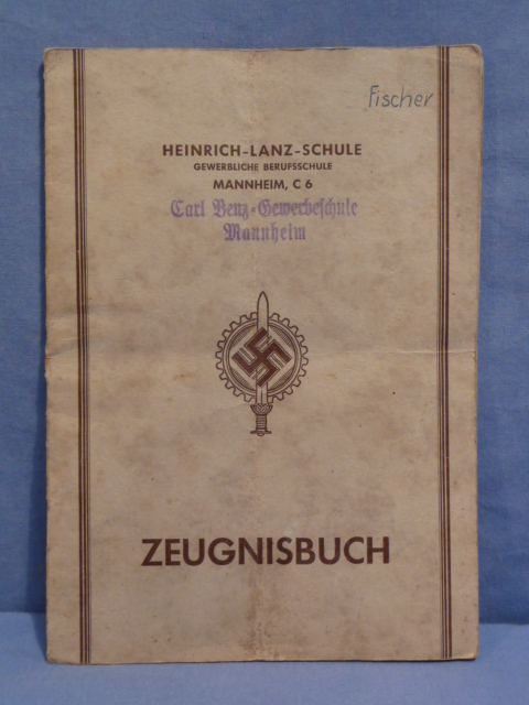 Original WWII German Certification Book from a Trade School, ZEUGNISBUCH