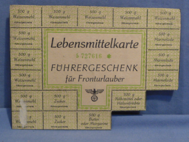 Original WWII German Ration Card from F�hrer Thanks You Package, Lebensmittelkarte