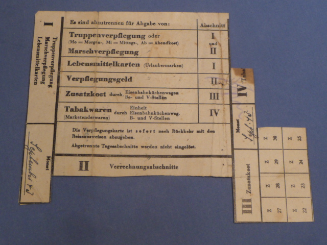Original WWII German Soldier's Ration Card for Leave, 1943 DATED!