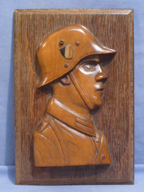 Original WWII German Wooden Wall Plaque, Soldier Profile