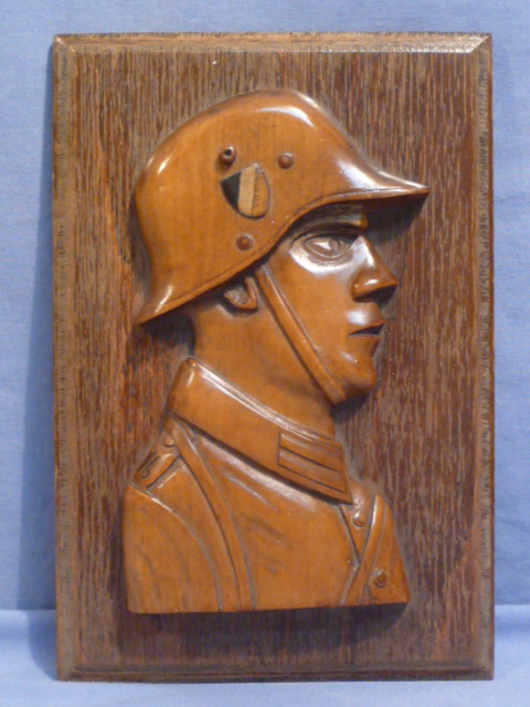 Original WWII German Wooden Wall Plaque, Soldier Profile