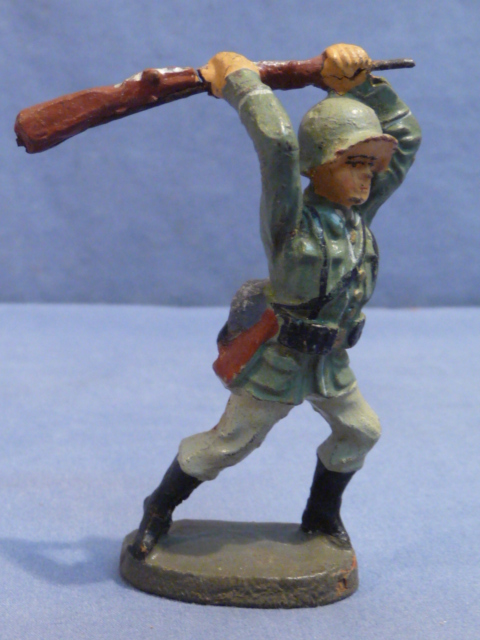 Original Nazi Era German Toy Soldier Attacking with Rifle, ELASTOLIN