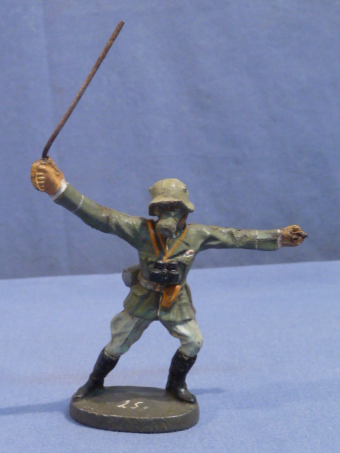 Original Nazi Era German Officer Toy Soldier Leading w/Gas Mask, ELASTOLIN