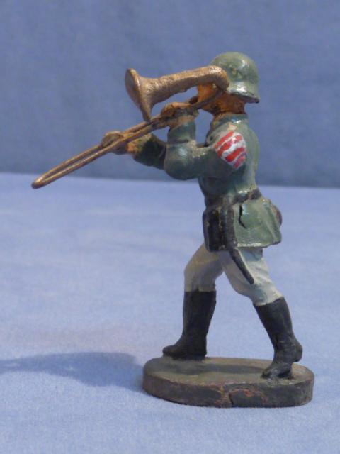Original Nazi Era German Marching Trombone Player Toy Soldier, ELASTOLIN