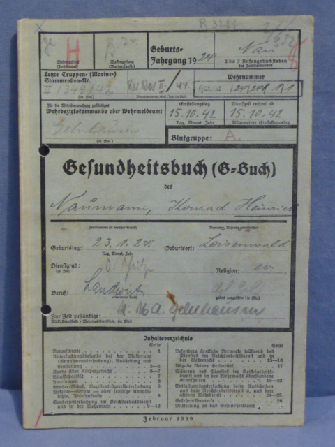 Original WWII German Soldiers Medical Record, G-Buch