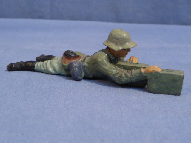 Original Nazi Era German Toy Soldier Prone w/Ammunition Boxes, ELASTOLIN