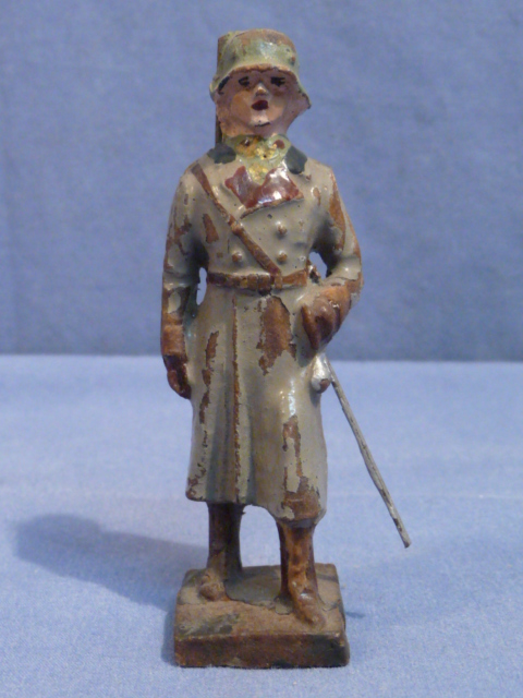 Original Nazi Era German Heer Marching Toy Soldier Officer in Greatcoat, SCHUSSO