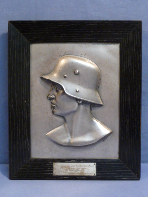 Original 1930 German Wood and Metal Wall Plaque, Soldier Profile