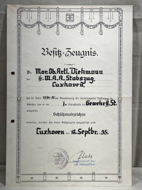 Original 1934-35 German Kriegsmarine Soldier's Marksman's Lanyard Award Document