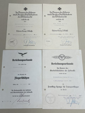 Original WWII German Luftwaffe Pilot's Award Documents Set
