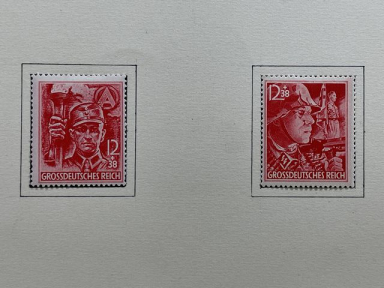 Original WWII German Set of Two NSDAP Postage Stamps, MOUNTED