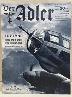 Original WWII German Luftwaffe Magazine Der Adler, December 1939