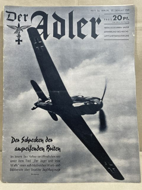 Original WWII German Luftwaffe Magazine Der Adler, January 1940