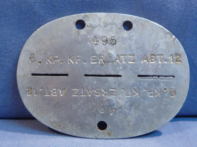 Original WWII German ID Tag (Erkennungsmarke), Transport Replacement Unit 12