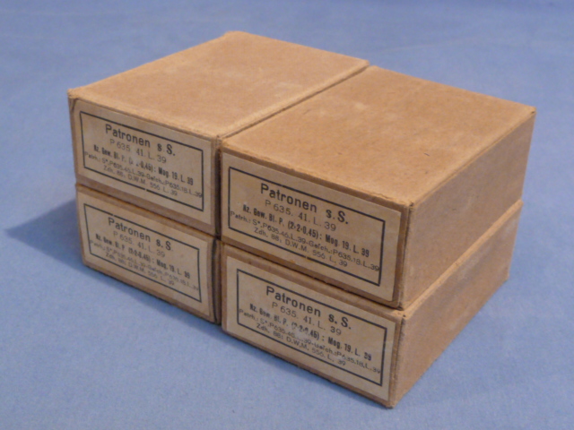 Original WWII German Cardboard 8mm Ammunition Boxes, Set of 4