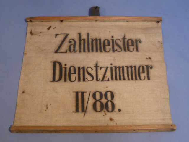 Original WWII German Burlap Sign Paymaster Duty Room, Zahlmeister Dienstzimmer