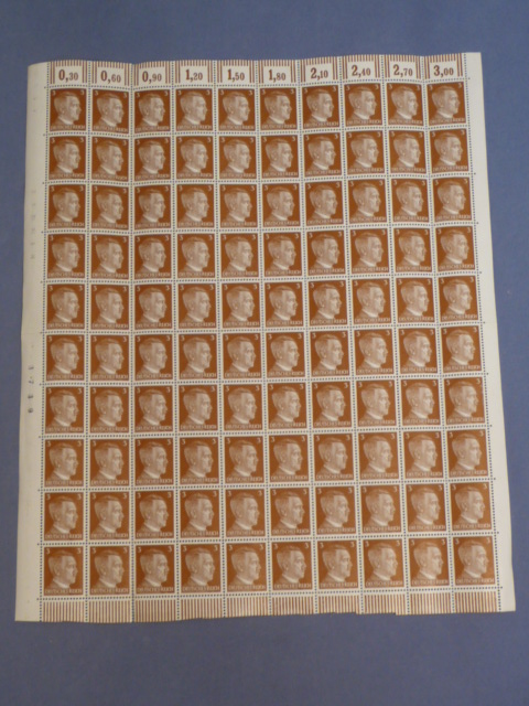 Original WWII German Sheet of Hitler Head Postage Stamps