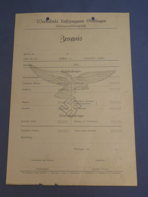 Original WWII Era German Luftwaffe Technical School Certificate