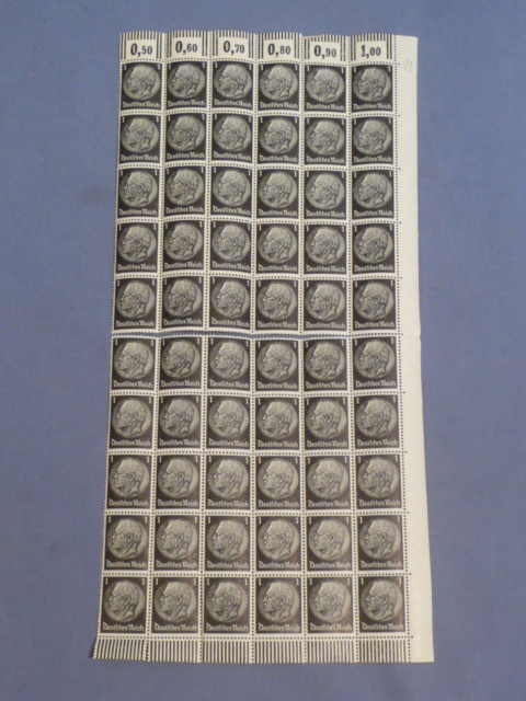 Original WWII German Sheet of Hindenburg Postage Stamps