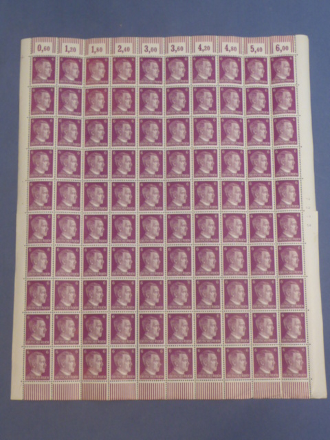 Original WWII German Sheet of Hitler Head Postage Stamps