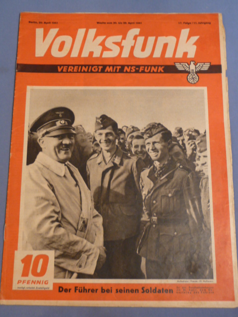 Original WWII German Magazine Volksfunk, April 1941 Hitler's Birthday!