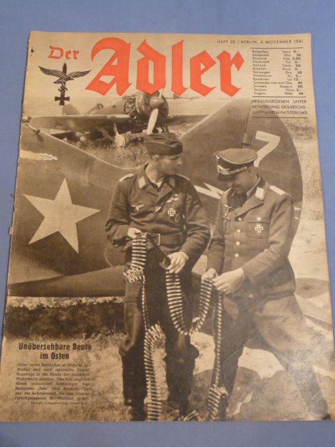 Original WWII German Luftwaffe Magazine Der Adler, November 1941