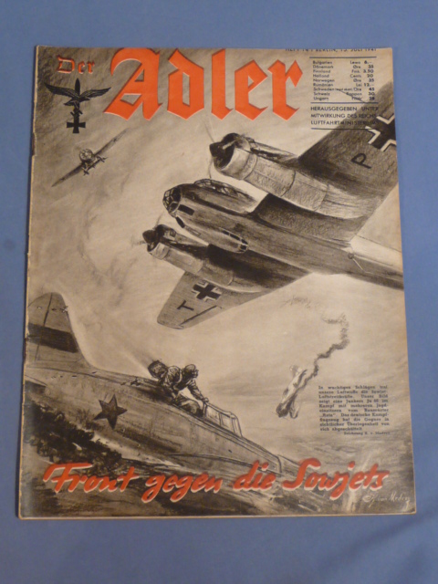 Original WWII German Luftwaffe Magazine Der Adler, July 1941