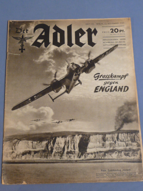 Original WWII German Luftwaffe Magazine Der Adler, November 1940