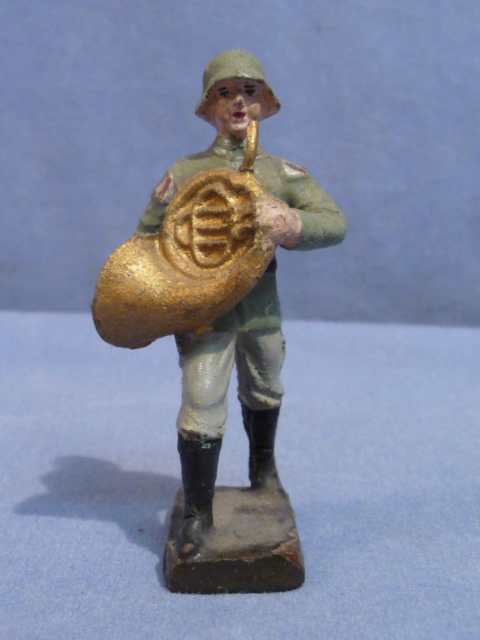 Original Nazi Era German Toy Soldier Marching with French Horn, SCHUS