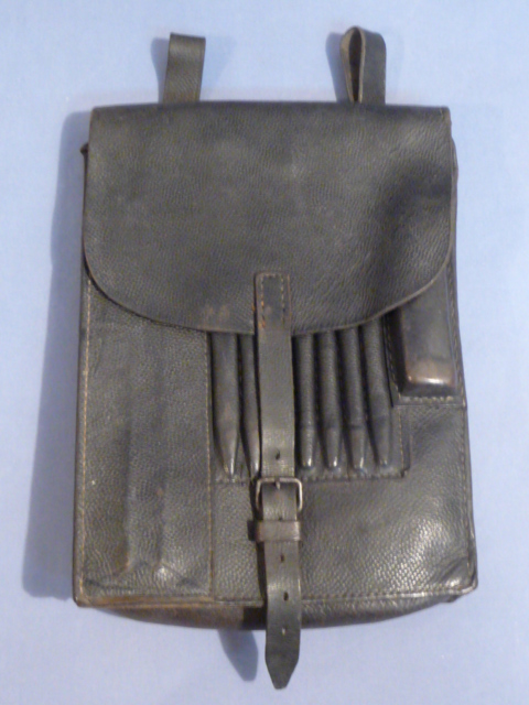 Original WWII German Soldier's Late-War Map Case, Black Leather (MARKED!)